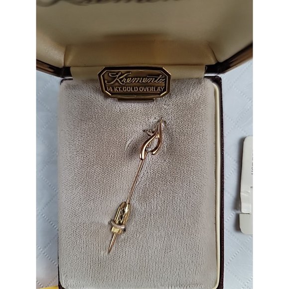 Krementz & Co Wishbone Jewelry Stick Pin 14KT Yellow Gold Overlay Crystal VTG - Picture 7 of 16
